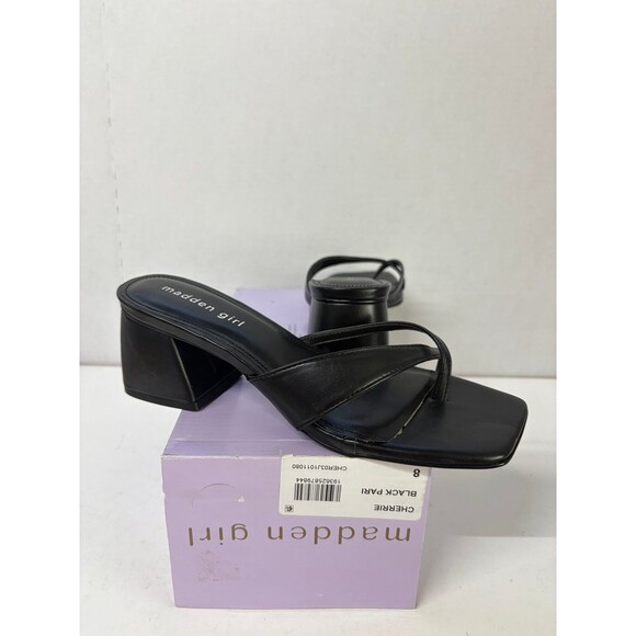 Madden Girl Women's Cherrie Black Heeled Sandal Block Heel Thong Style Sz 8M - Picture 1 of 7